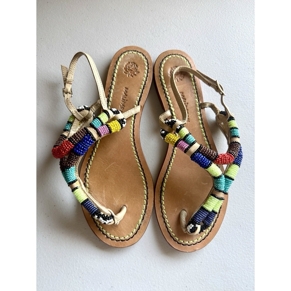Maliparmi Beaded Embellished Flat Thong Sandals Shoes Multicolor Size 8 Festival